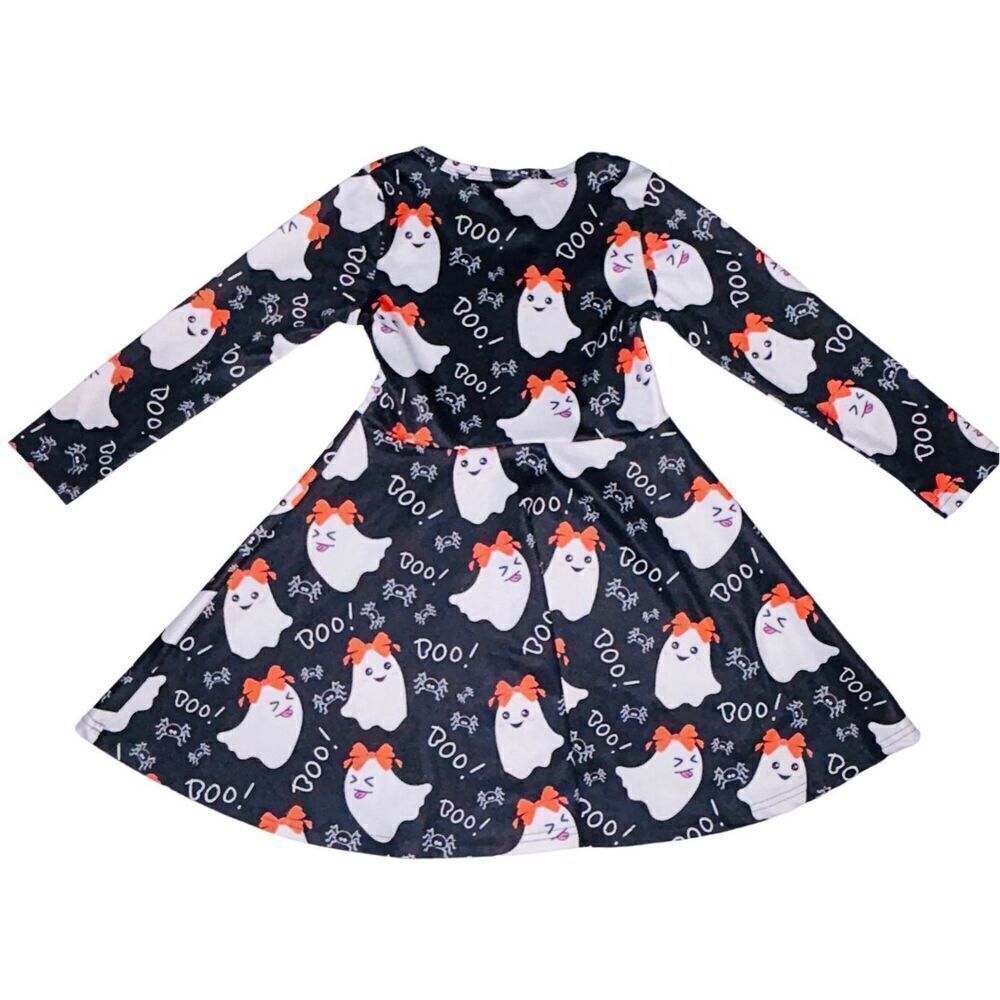Ghost Girls Long Sleeve Halloween Skater Dress Size S - Picture 2 of 3